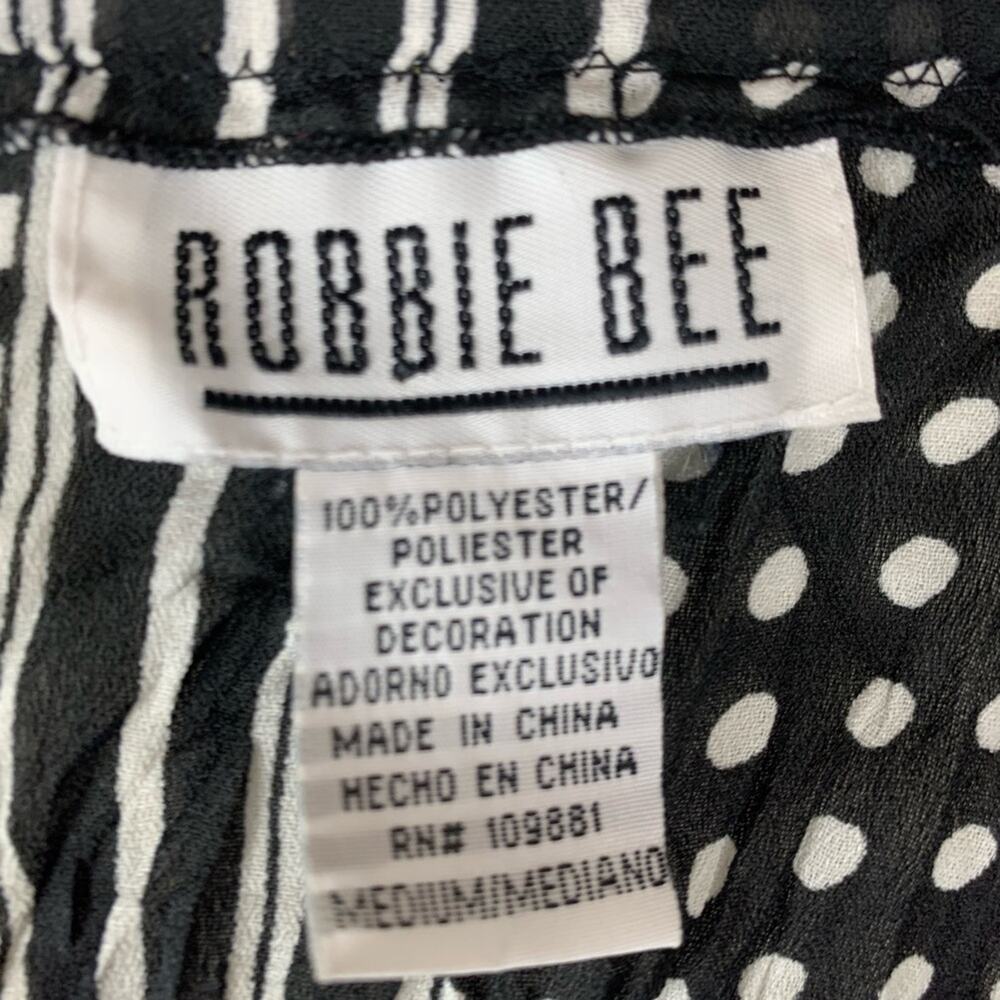 Robbie Bee size medium Black White Polka Dot Striped Blouse bell sleeve - Picture 3 of 9